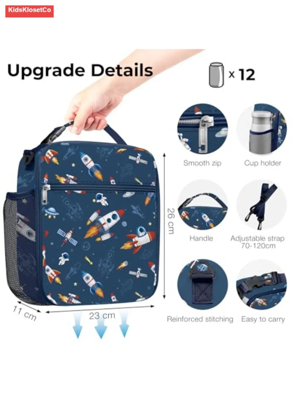 Insulated Lunch Bag for Kids Space Rocket Design Leakproof Thermal Cooler Tote